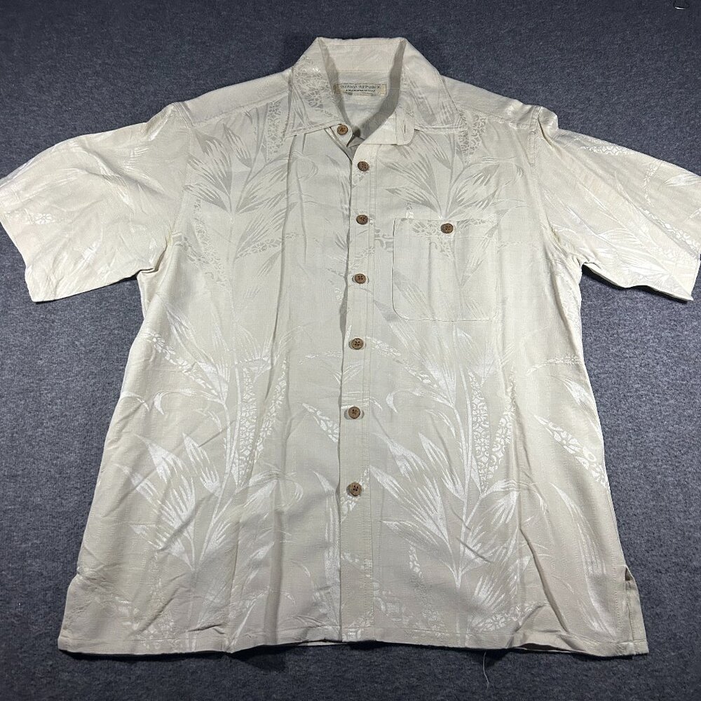 Island Republic Vintage Collection Men's‎ M 100% Silk Hawaiian Shirt Cream